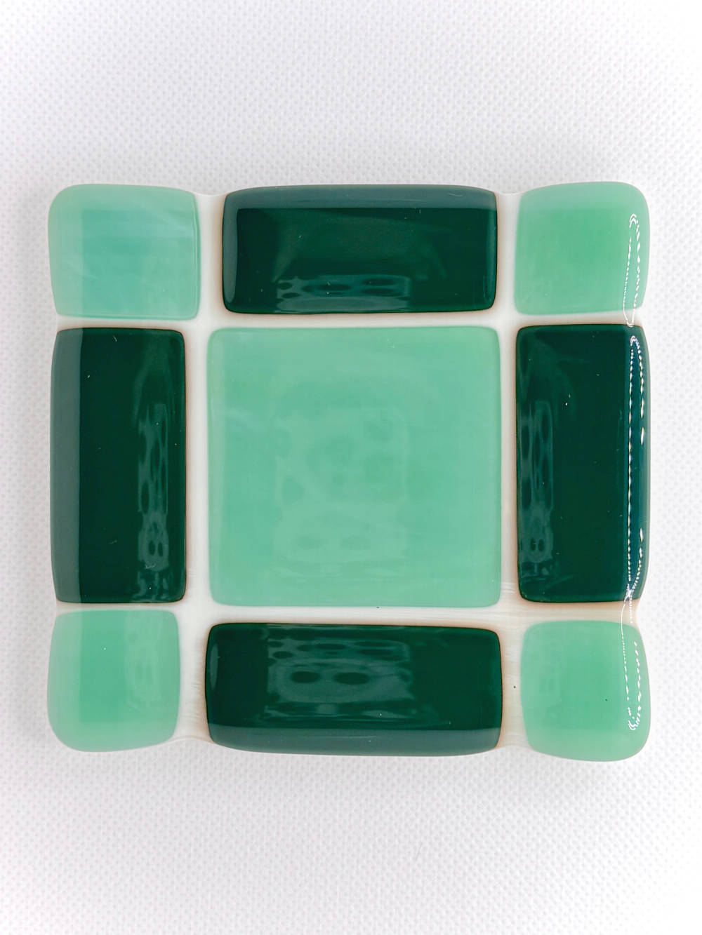 green geometric fused glass tile