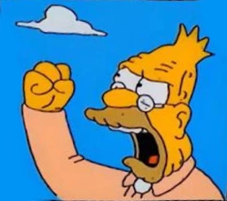 Grandpa Abe from the Simpsons yelling at a cloud