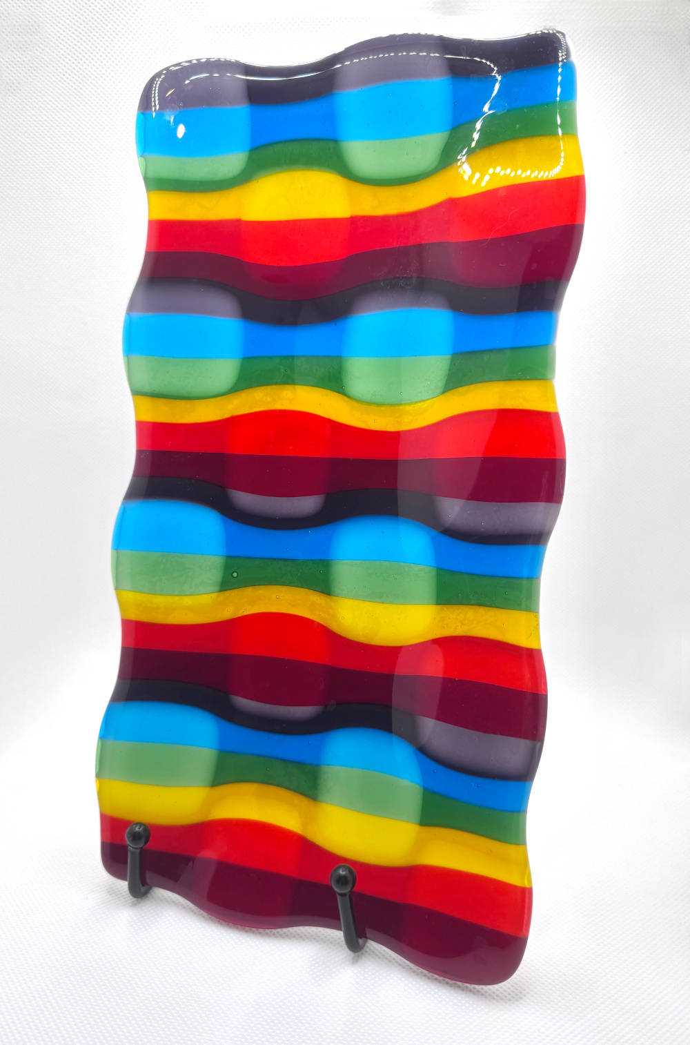 rainbow striped optical patterns stained glass plate